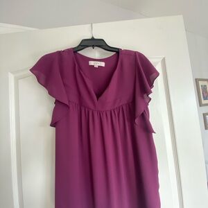 LOFT Deep Magenta V-Neck Blouse